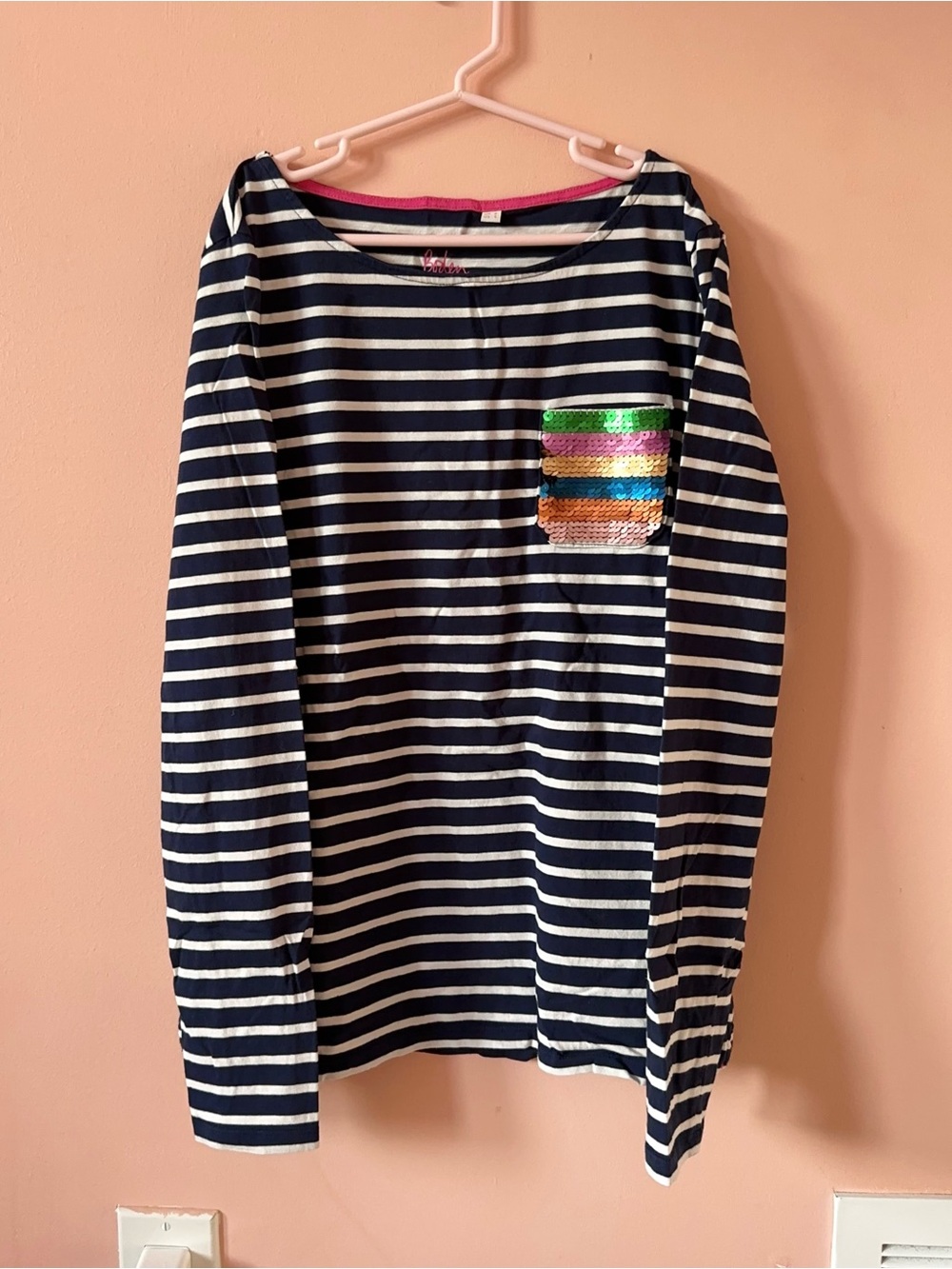 Boden Long Sleeve Breton T-shirt with Sequin Pocket